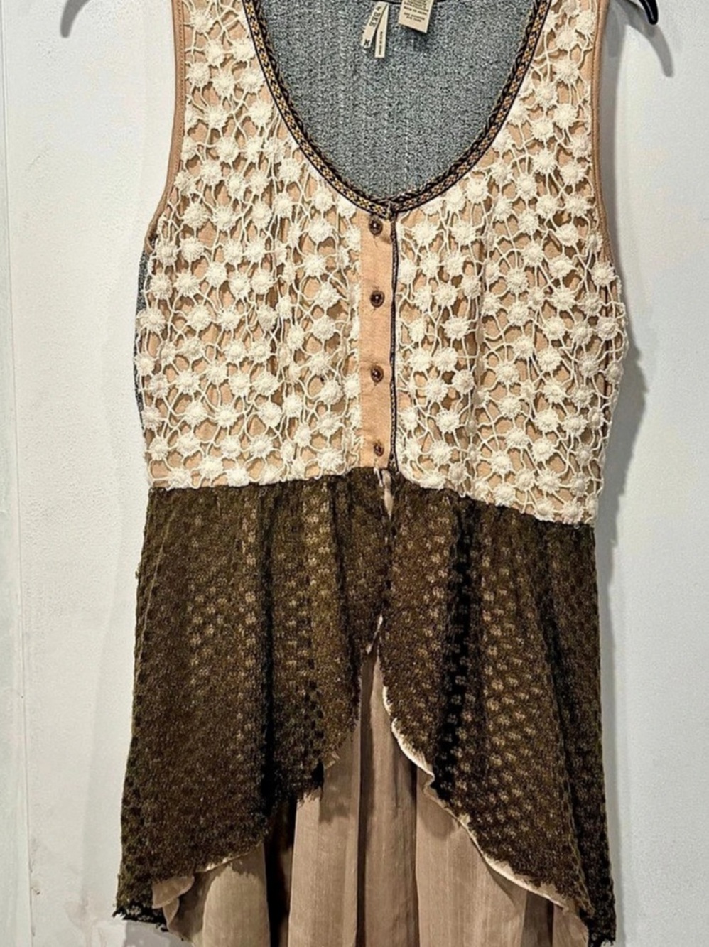 BKE Floral Lace Overlay Midi Dress in Brown & Beige